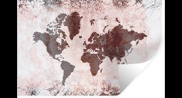 Muurstickers - Sticker Folie - Wereldkaart - Vintage - Rood - 30x20 cm - Plakfolie - Muurstickers Kinderkamer - Zelfklevend Behang - Zelfklevend behangpapier - Stickerfolie