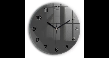 Wallfluent Wandklok - Grijs Ronde Glas Klok - 60 cm x 60 cm - Grijs Wandklok - Zwarte Handen - Wandklok Met Cijfers - Stille Wandklok Slaapkamer - Ronde Glazen Klok - Minimalistisch Wandklok - Ronde Glazen Wandklok