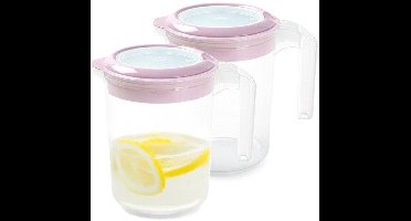 Plasticforte Sapkan / Schenkkan karaf met deksel - 2x - 1500 ml - roze - kunststof - met mix en navul deksel