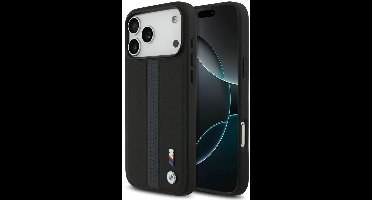 BMW Back Cover - iPhone 17 Pro Max - Zwart - PU Leather met Perforaties & Metal Logo