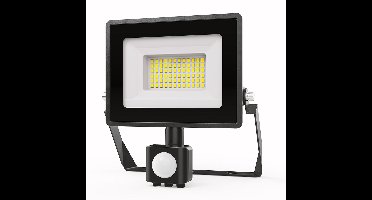 HOFTRONIC - Stratos LED Schijnwerper met sensor - 30 Watt 2505 Lumen - IP65 Waterdicht - 4000K - Neutraal wit - Zwarte Breedstraler - Veiligheidslamp - Buitenlamp met bewegingssensor en schemerschakelaar