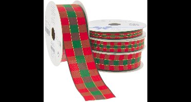 Tartan Lint – 25mm - 15 meter - Schots Lint, Schotse Ruit & Geruit Lint met Gouden Stiksel en Geweven Rand