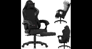 Huzaro Force 3.7 Carbon Black - ergonomische gamestoel met voetsteun, kantelfunctie en kussens voor nek en rug