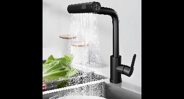 Boraboi® Stijlvolle zwarte keukenkraan met uittrekbare sproeier en draaibare functie