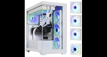 Hoogwaardige Airflow PC Gaming Case met Panoramisch Tempered Glass - Geschikt voor Reverse Connection Moederborden - Inclusief 4x ARGB Fans - Ondersteunt 360mm AIO/GPU tot 410mm