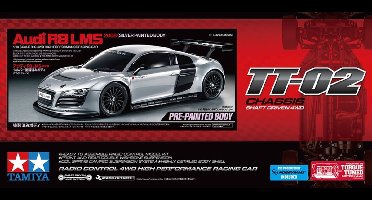 Tamiya Modelbouwpakket Auto - 47517 RC Auto - Audi R8 LMS 2008 - TT02 - Zilvergelakte Carrosserie RC Plastic - 1:10 - Modelbouw