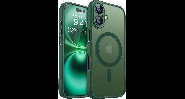 Hoesje Geschikt voor iPhone 16 Plus Hoesje Pine Groen - Hoesje Geschikt voor MagSafe iPhone 16 Plus - Shockproof Back Cover met Lens beschermer