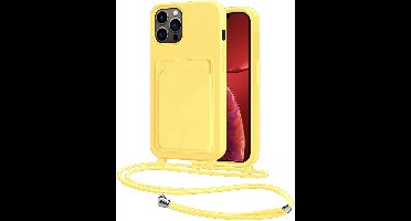 Hoes Geschikt voor iPhone 13 Pro Hoesje Pasjeshouder Cover Met Koord Case Siliconen Hoes Met Telefoonkoord en Kaarthouder - Geel