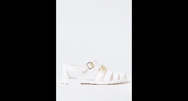 Fishnet Jelly Sandals Flat Wo - White Flat Sandals