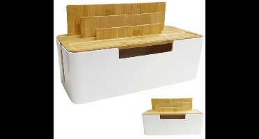 Kabelmanagementbox met Houten Deksel voor Telefoons, Tablets en Smartwatches - Desktop Organisator voor een Opgeruimde Werkruimte