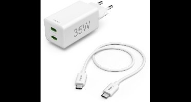 Hama 35W Snellader - 2x USB-C - mini - Wit - incl. kabel USB C-C 1mtr.