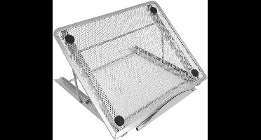 Allecto plus - Verstelbare laptopstandaard met 6 niveaus, geventileerd, opvouwbaar, aluminium, voor tablets en laptops, zilverkleurig.