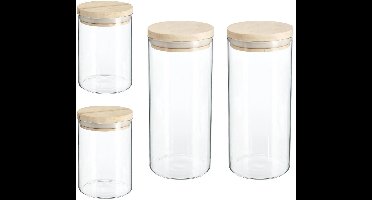 Secret de Gourmet - Keuken voorraad bussen - potten - glas/hout - set 8x stuks - voedsel - 600 ml en 1000 ml