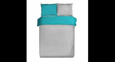 NOVA satijnen dekbedovertrek 220x200 zilver + turquoise, 100% katoen