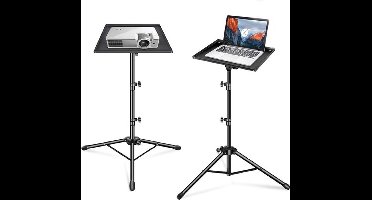 Vloer Standaard Projectorstatief / Laptopstandaard – Verstelbaar 58-125 cm – Opvouwbaar & Draagbaar – 15x11 inch Lade met Randen – Voor Projectoren, Laptops, DJ & Presentaties Geschikt voor: Laptop & Macbook