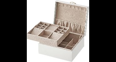 Hoppa! - Sieradendoos - 2-laags Sieradendoosje - Afneembaar sieradenrek - Zwevend effect - Beige - 20,5 x 24 x 11 cm (B x D x H)