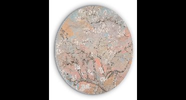 Akoestisch wandpaneel rond 80x80 cm - Vilt schilderij Amandelbloesem - Kunst - Van Gogh - Pastel - Ronde akoestische panelen - Geluidsdempende wanddecoratie - Geluidsisolatie wandcirkel - Muurdecoratie geluidspanelen