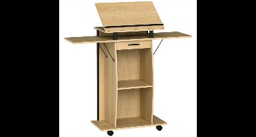 Bureau – Computertafel – Werkplek – Bureautafel – Schrijfmeubel – Verrijdbaar Met Wieltjes – Inklapbare Zijpanelen – Massief Hout Eiken Look – Stevige A-Frame Constructie