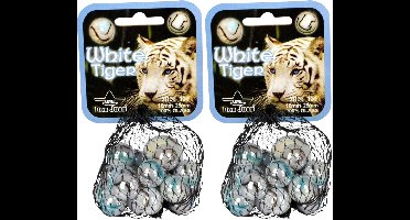 Knikkers - 42x st - Witte Tijger kleintje met bonk - glas - speelgoed - buitenspeelgoed - knikkeren