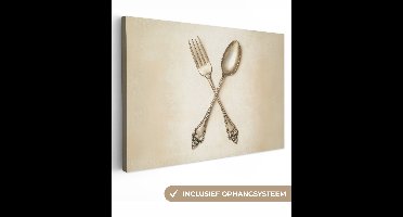 Canvas schilderij 150x100 cm - Exclusieve wanddecoratie Beige - Vintage - Bestek - Muurdecoratie woonkamer - Slaapkamer decoratie - Kamer accessoires - Schilderijen op canvas