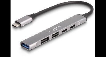 Delock 4 Port Slim USB Type-C™ Hub with 1 x USB 10 Gbps Type-A + 2 x USB 2.0 Type-A + 1 x USB 2.0 USB Type-C™ and PD 95 W