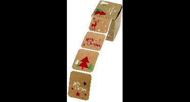 Kerst Naamstickers - Doosje met 50 stickers - 5 x 4 cm - Bruin Met Rode Foliedruk