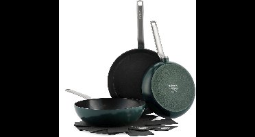 GreenPan Evolution Pine Green keramische inductie pannenset 3 delig - PFAS-vrij - Inductie koekenpan - Inductie wokpan 28cm - Vaatwasserbestendig - Ovengeschikt tot 200°C - Gerecycleerd aluminium - RVS handgreep - Groen