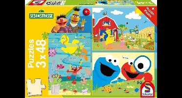 Schmidt Spiele Sesamstraat Dier sterk, kinderpuzzel, kinderpuzzel, vanaf 4 jaar, 3 x 48 stukjes, 56458