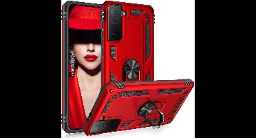 Hoesje Geschikt Voor Samsung Galaxy S21 Plus Hoesje Geschikt Voor Samsung Galaxy S21 Plus armor case met Ring houder / Ring vinger houder / standaard - Rood