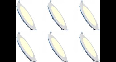 LED Downlight Slim 6 Pack - Inbouw Rond 3W - Warm Wit 2700K - Mat Wit Aluminium - Ø83mm