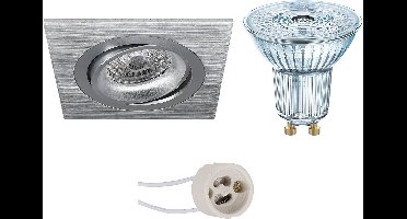 LED Spot Set - LEDVANCE Parathom PAR16 940 36D - Proma Borny Pro - GU10 Fitting - Dimbaar - Inbouw Vierkant - Mat Zilver - 3.4W - Natuurlijk Wit 4000K - Kantelbaar - 92mm