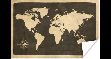 Poster Wereldkaart - Kompasroos - Vintage - 30x20 cm
