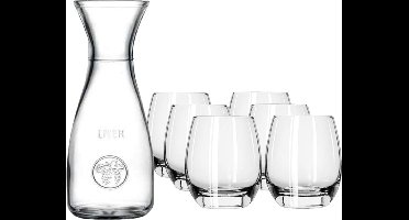 Glazen karaf/schenkkan van 1 liter met 6x stuks drinkglazen/waterglazen 330 ml