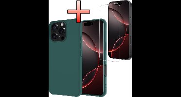 Hoesje - Met Screenprotector - Geschikt voor Apple iPhone 16 Pro - Sterk & Shockproof - Back Cover - Siliconen Case - Telefoon Hoes - Donkergroen