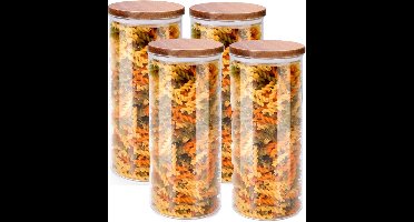 Alpina Voorraadpot/bewaarpot Foodking - 4x - borosilicaat glas - 1250 ml - glas/hout - luchtdicht