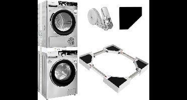 Verbindingsframe voor wasmachines/droger, universeel tussenbouwframe, wasdroger met rateltouw, wit, 47-60 cm