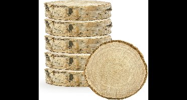 PartyDeco naamkaartjes/plaatskaartjes Hout - Bruiloft - 6x stuks - 5-7 cm - berkenhout
