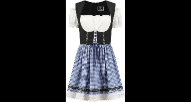 Haus Huberts Dirndl Jurk Elsa - Dames - Oktoberfest Dirndl - Tiroler- Zwart-Blauw Geblokt - Maat M