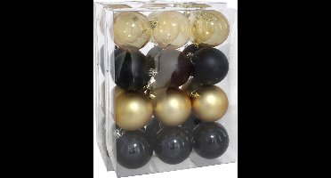 Gerimport kerstballen - 48x - 7 cm - zwart/goud - kunststof - kerstversiering