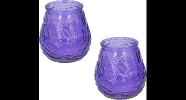Set van 3x stuks citronella lowboy tafelkaars in paars glas - 10 cm - 15 branduren