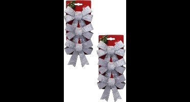Gerimport Kerst ornamenten strikken - 6x st - zilver - 10 x 13 cm - kerstboomstrikjes