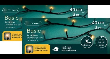 Lumineo Kerstverlichting - 2x - 40 leds -klassiek warm wit -300 cm - black cable - timer en dimmer