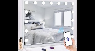 Bluetooth Hollywood-spiegel Makeup-Spiegel met verlichting USB-make-upspiegel met 15 dimmer LED-verlichting Aanraakbediening Make-upspiegel Hollywood spiegel met 3 lichtweerhaken 58x46cm