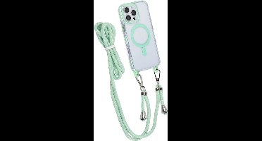 TUNIQ - iPhone 16 Pro Max - Backcover hoesje - Nek koord -TPU- PC - Groen-Transparant