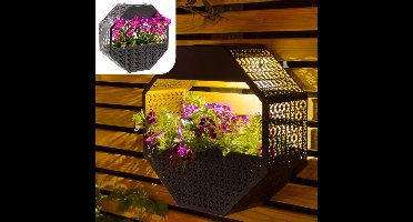 Gadgy Solar Wandlamp met Bloembak – Tuinverlichting op Zonneenergie – Buitenlamp met LED – 30x30 cm – Zwart