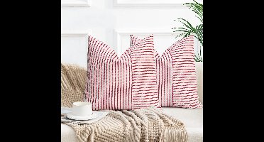 Boraboi ® Stijlvolle Set van 2 Kussenhoezen met Strepen voor Binnen en Buiten, 60x60 cm, Rood