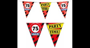 75 jaar verjaardag vlaggenlijn - 10 meter - stopborden - plastic - versiering - feestartikelen