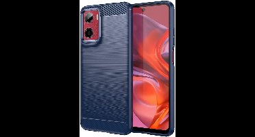 Geborsteld TPU Hoesje Geschikt voor Motorola Moto E15 | Beschermhoes | Back Cover | Flexibel TPU | Stijlvol Carbon | Dun | Blauw