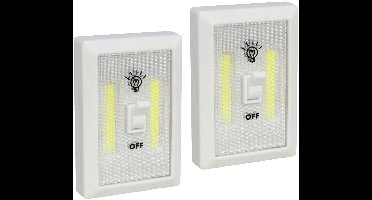 Gerimport Kastlamp - 2x - schakelaar - LED lampen - wit - 7.5 x 11 cm