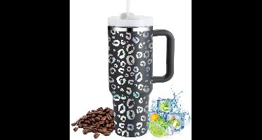 Boraboi® Thermobeker met Rietje en Handvat voor Optimale Drinkervaring, 1180 ml, Donkergrijs en Dubbelwandig